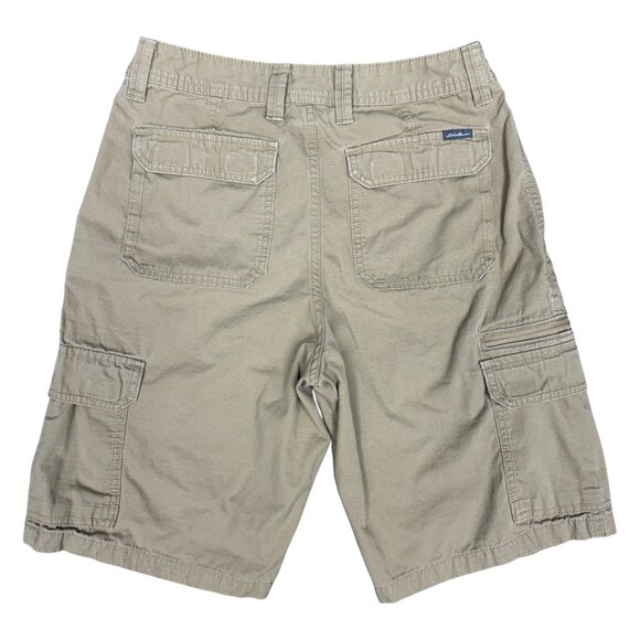 EUC Men's EDDIE BAUER Tan Cargo 11" Shorts Many Pockets | Size 30 - Picture 2 of 10